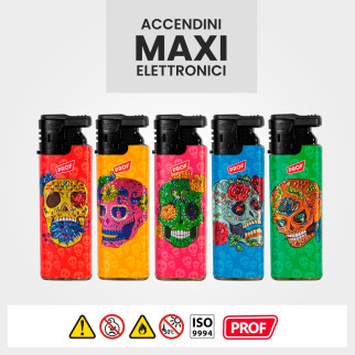 Accendini Maxi Elettronici Turbo Prof Fantasia Color Skull da 50
