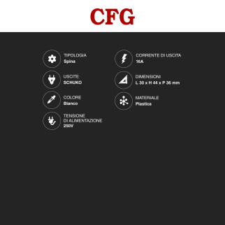 CFG Spina Singola Schuko con Uscita Cavo Dritta - Colore Bianco