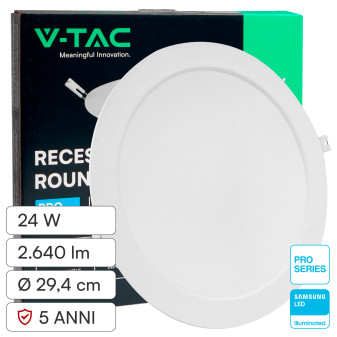 V-Tac Pro VT-61024 Mini Pannello LED Rotondo 24W SMD Chip Samsung