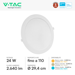 V-Tac Pro VT-61024 Mini Pannello LED Rotondo 24W SMD Chip Samsung