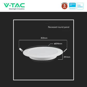 V-Tac Pro VT-61024 Mini Pannello LED Rotondo 24W SMD Chip Samsung
