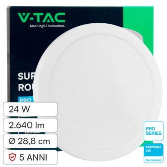 V-Tac Pro VT-60024 Mini Pannello LED Rotondo 24W SMD Chip Samsung