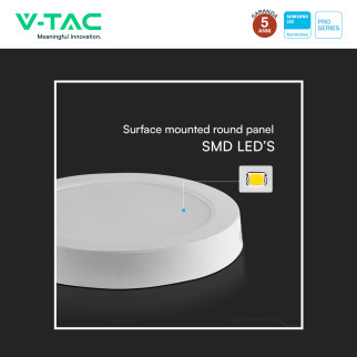 V-Tac Pro VT-60024 Mini Pannello LED Rotondo 24W SMD Chip Samsung