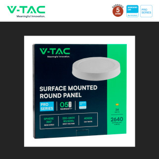 V-Tac Pro VT-60024 Mini Pannello LED Rotondo 24W SMD Chip Samsung