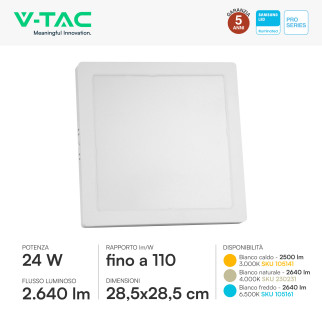 V-Tac Pro VT-60024 Mini Pannello LED Quadrato 24W SMD Chip Samsung