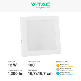 VT-60012 Mini Pannello LED Quadrato 12W SMD a Superficie V-Tac