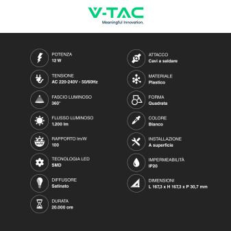 VT-60012 Mini Pannello LED Quadrato 12W SMD a Superficie V-Tac