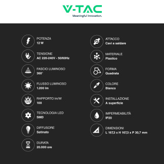 VT-60012 Mini Pannello LED Quadrato 12W SMD a Superficie V-Tac