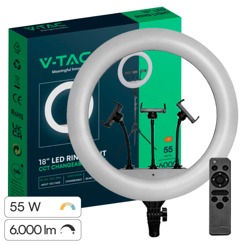 V-Tac VT-45055 Ring Light LED Rotonda 55W SMD CCT Changing Color 3in1