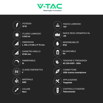 V-Tac VT-45055 Ring Light LED Rotonda 55W SMD CCT Changing Color 3in1