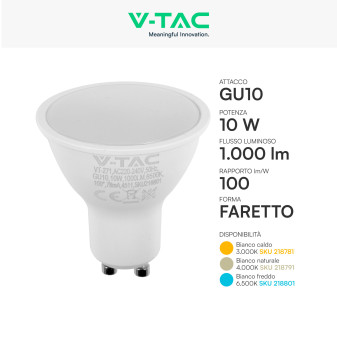 V-Tac VT-271 Lampadina LED GU10 10W Faretto PAR16 SMD