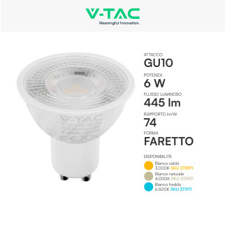 V-Tac VT-227 Lampadina LED GU10 6W Faretto PAR16 SMD