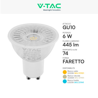 V-Tac VT-247 Lampadina LED GU10 6W Faretto PAR16 SMD