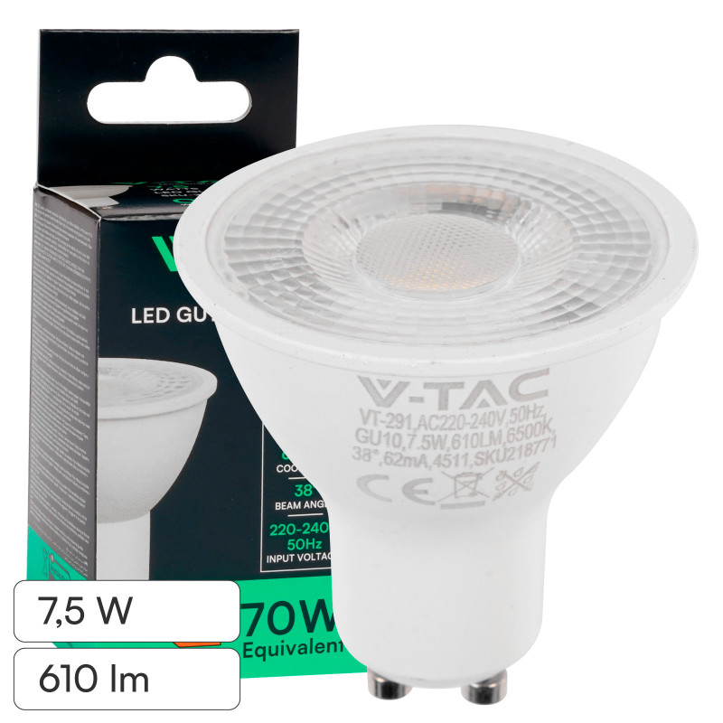 V-Tac VT-291 Lampadina LED GU10 7,5W Faretto PAR16 SMD