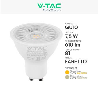 V-Tac VT-292 Lampadina LED GU10 7,5W Faretto PAR16 SMD
