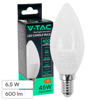V-Tac VT-268 Lampadina LED E14 6,5W Candela C37 SMD