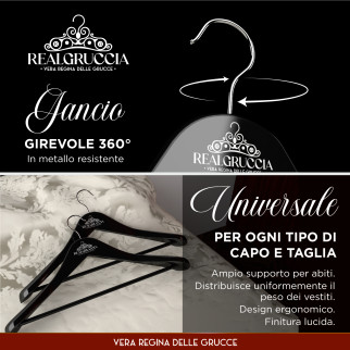 RealGruccia Grucce Legno Naturale Spalla Larga Colore Nero 24x45cm