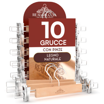 RealGruccia Grucce in Legno Naturale con Pinze Regolabili 13x33cm