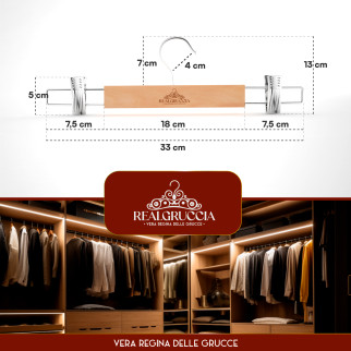 RealGruccia Grucce in Legno Naturale con Pinze Regolabili 13x33cm