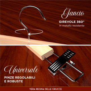 RealGruccia Grucce in Legno Naturale con Pinze Regolabili 13x33cm