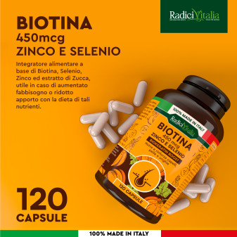 RadiciVitalia Biotina Zinco e Selenio 450mcg Integratore Vitamina B7