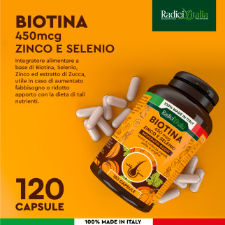RadiciVitalia Biotina Zinco e Selenio 450mcg Integratore Vitamina B7