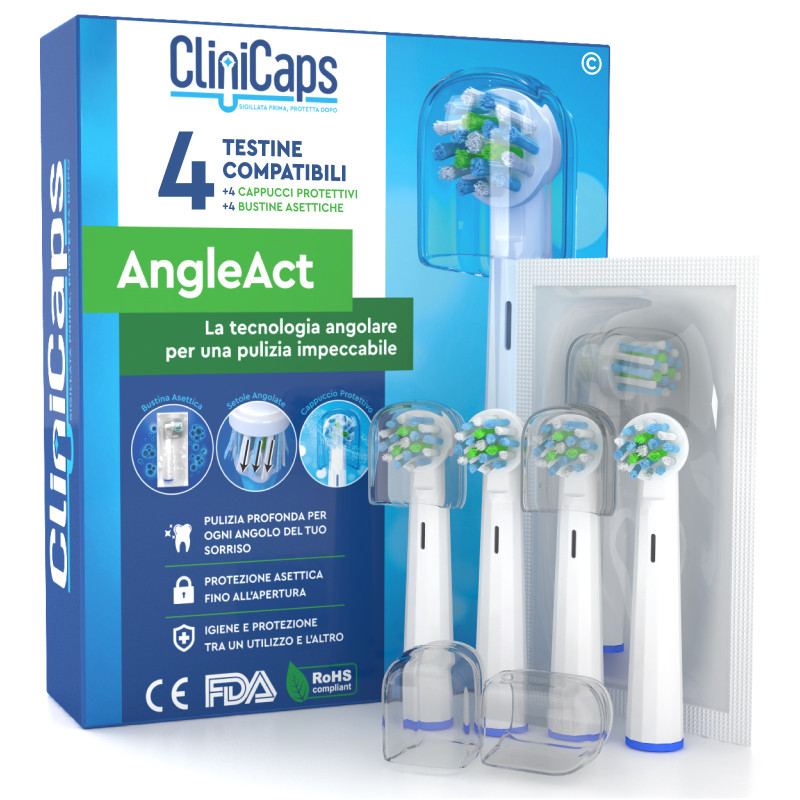 CliniCaps AngleAct Testine Spazzolino Elettrico Setole Angolate