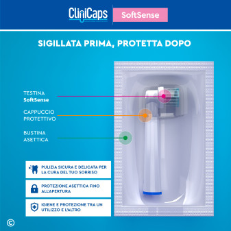 CliniCaps SoftSense Testine Spazzolino Elettrico Setole Morbide