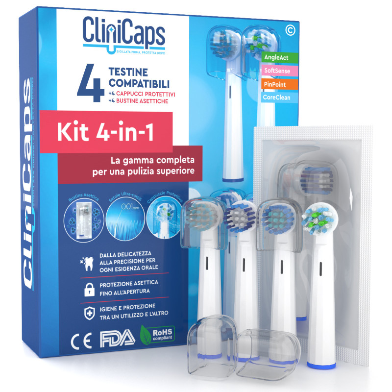 CliniCaps Kit 4-in-1 Testine Spazzolino Elettrico Oral-B