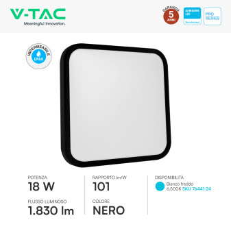 V-Tac Pro VT-8618 Plafoniera LED Quadrata 18W