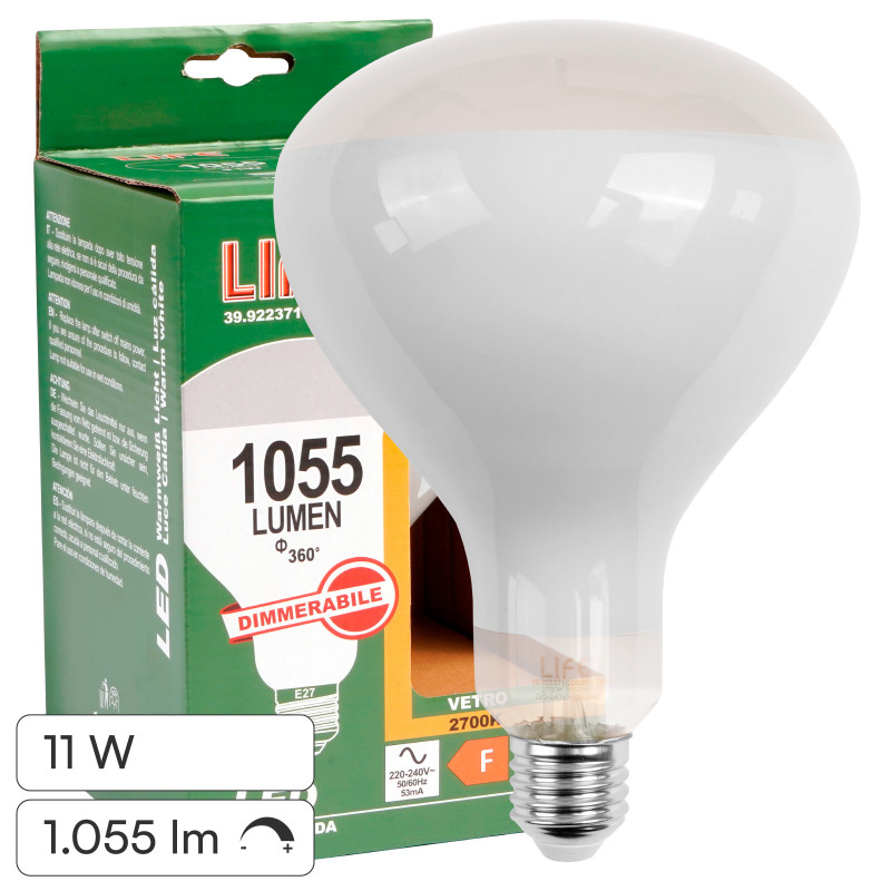 Life Lampadina LED E27 11W Reflector R125 Vetro Frost Filament Dimmer