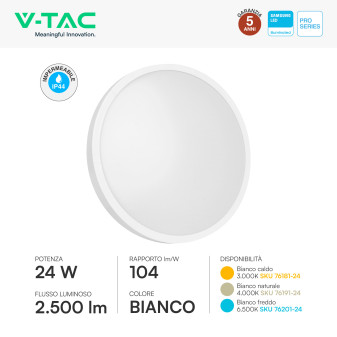 V-Tac Pro VT-8624 Plafoniera LED Rotonda 24W SMD Chip Samsung IP44