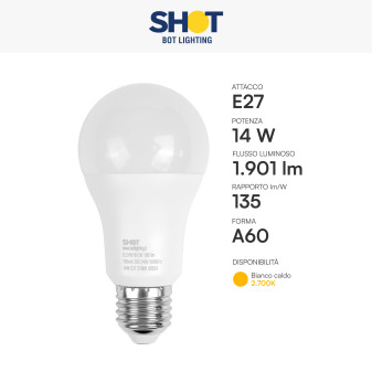 Bot Lighting Shot Lampadina LED E27 14W Goccia A60 SMD