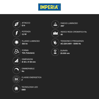 Imperia Lampadina LED E14 3,5W Tubolare T26 SMD
