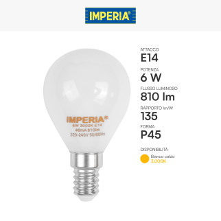 Imperia Lampadina LED E14 6W MiniGlobo P45 Filament in Vetro