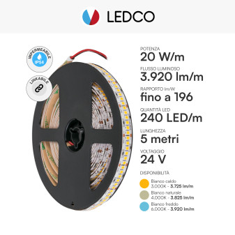 LEDCO Striscia LED 2835 Flessibile 100W 240 LED/m IP54 CRI≥90 5m