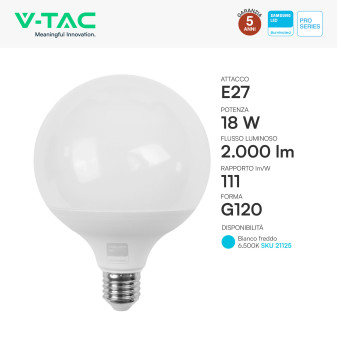V-Tac Pro VT-288 Lampadina LED E27 18W Globo G120 SMD