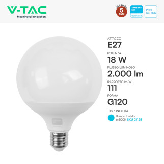 V-Tac Pro VT-288 Lampadina LED E27 18W Globo G120 SMD