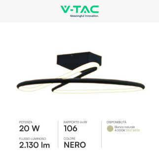 V-Tac VT-7763 Lampadario LED a Superficie 20W SMD Colore Nero