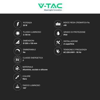 V-Tac VT-7763 Lampadario LED a Superficie 20W SMD Colore Nero