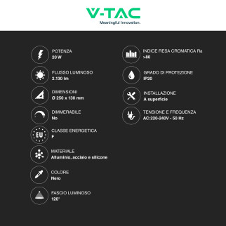 V-Tac VT-7763 Lampadario LED a Superficie 20W SMD Colore Nero