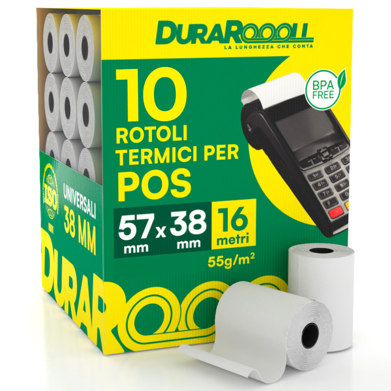 DuraRoooll Rotoli Carta Termica POS 16m Ø38x57mm