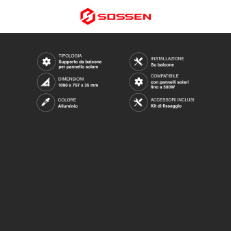 Sossen Supporto da Balcone per Pannello Solare Fino a 500W