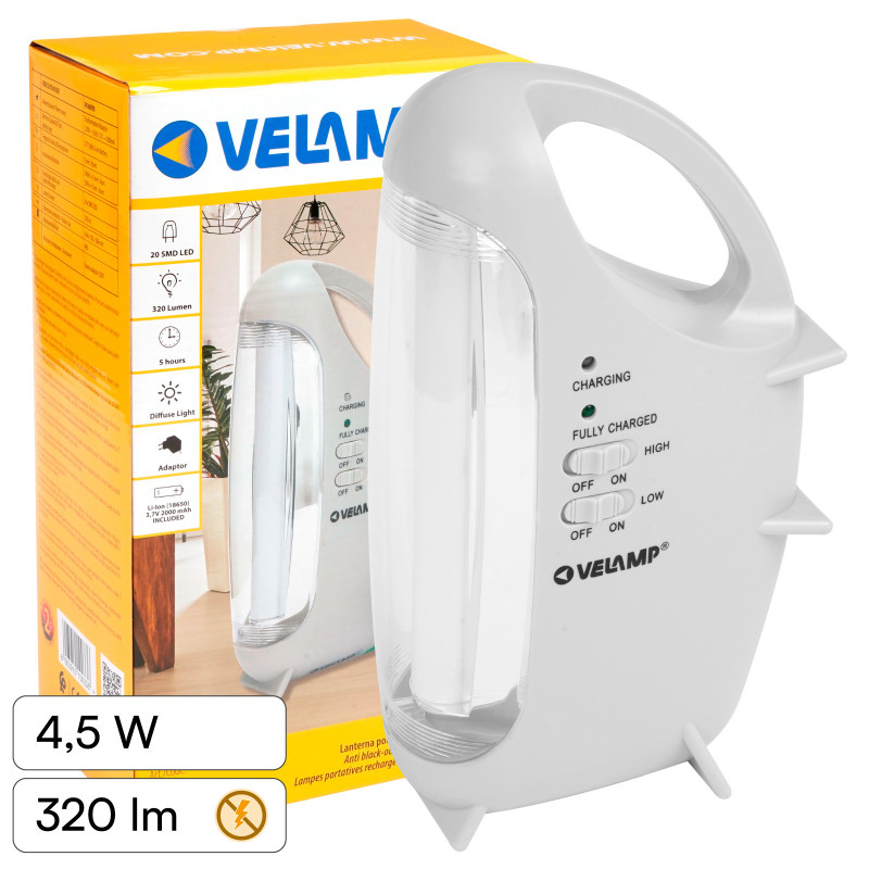 Velamp Lampada LED Anti Black-Out 4,5W Portatile Ricaricabile