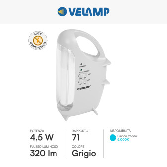 Velamp Lampada LED Anti Black-Out 4,5W Portatile Ricaricabile