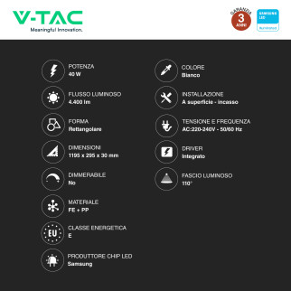 V-Tac Pro VT-6147 Pannello LED Rettangolare 120x30 40W