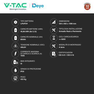 V-Tac Armadio Rack a Pavimento 8 Accumulatori LifePO4 40,96 kWh