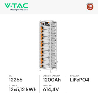 V-Tac Kit 12 Batterie BMS Stack LiFePO4 Fotovoltaico Rack con Base