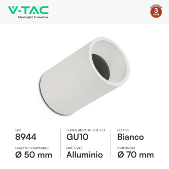 V-Tac VT-802-W Portafaretto Rotondo a Plafone con Portalampada
