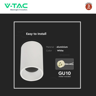 V-Tac VT-802-W Portafaretto Rotondo a Plafone con Portalampada